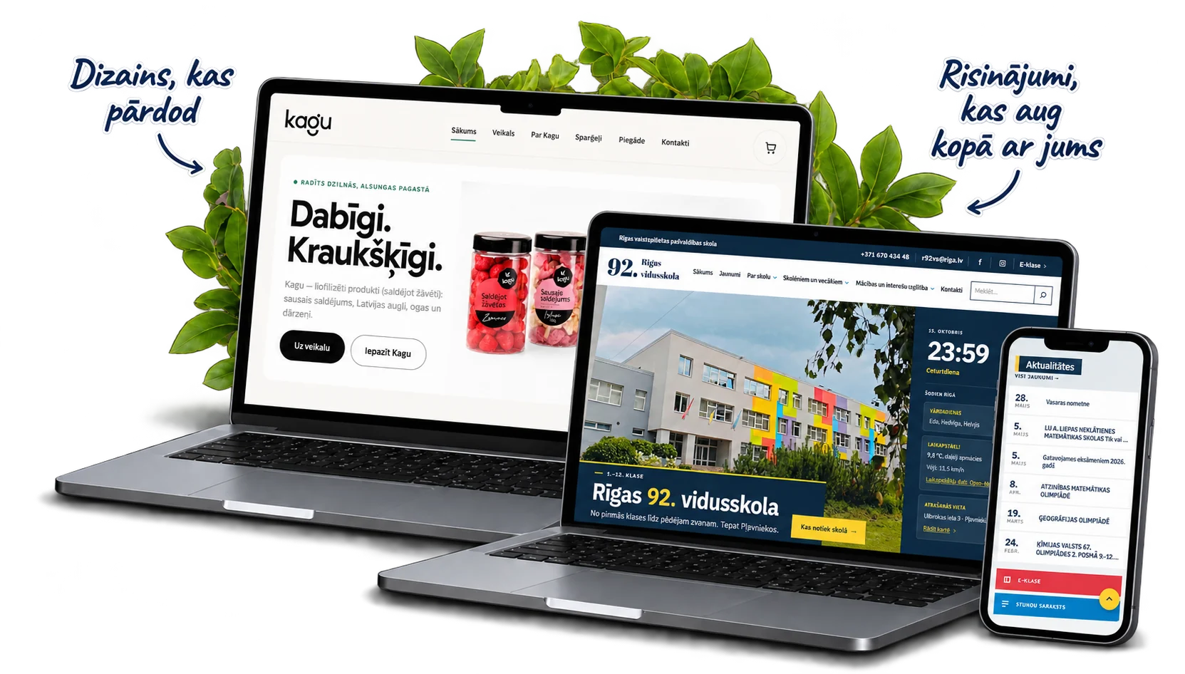 KVANTS izstrādātās mājaslapas: kagu.lv interneta veikals un Rīgas 92. vidusskolas vietne